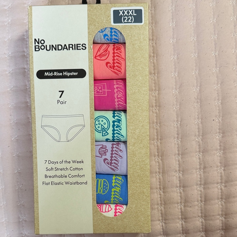 No Boundaries 7-Pack Mid-Rise Hipster Briefs - Pink, Coral, Teal, Lavender, Blue
